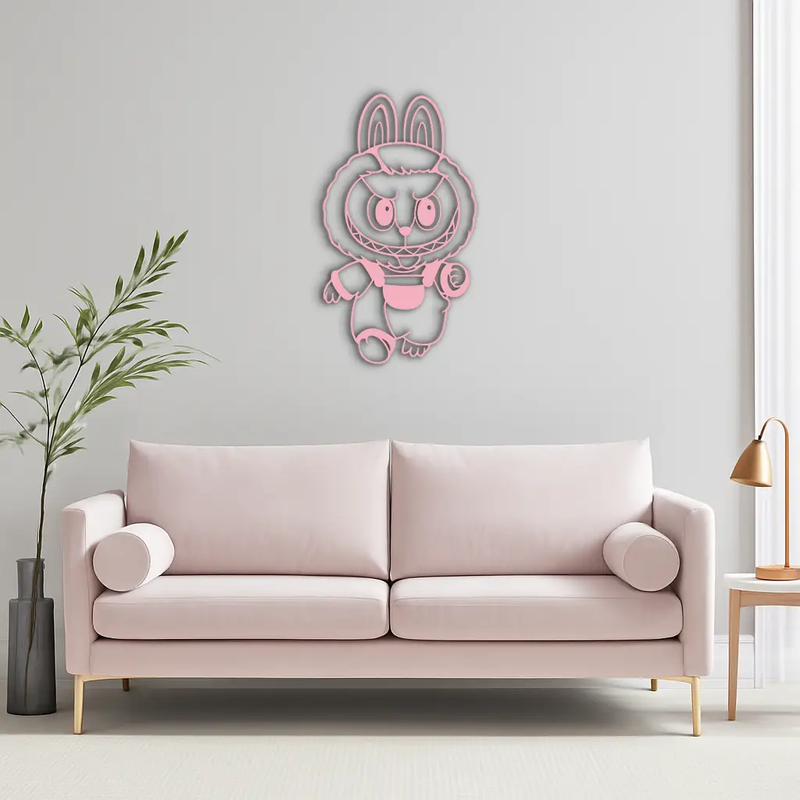 Labubu Bunny Costume Silhouette Modern Home Décor - Pink Metal Wall Art - KAFGP167 by Enova Art