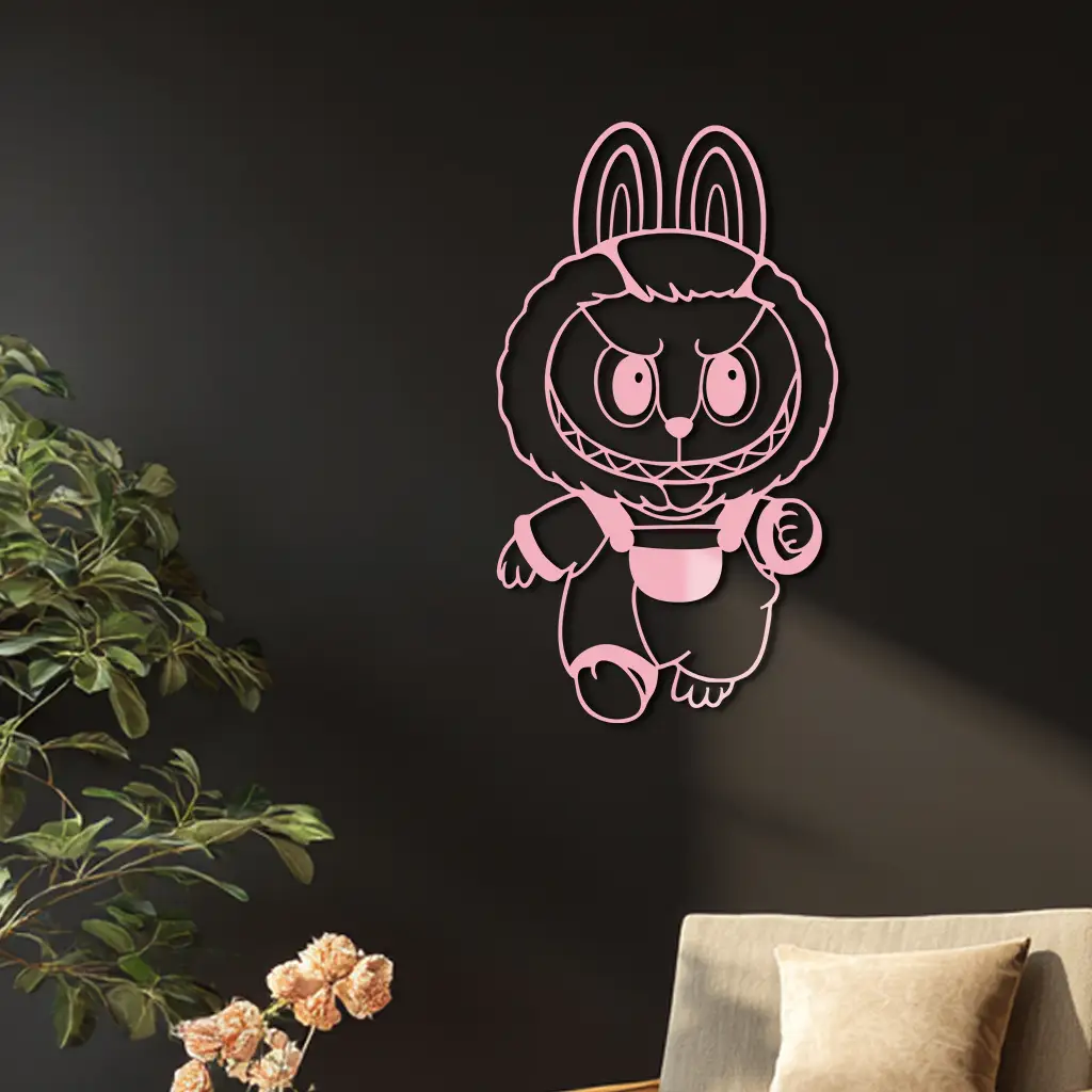 Labubu Bunny Costume Silhouette Modern Home Décor - Pink Metal Wall Art - KAFGP167 by Enova Art