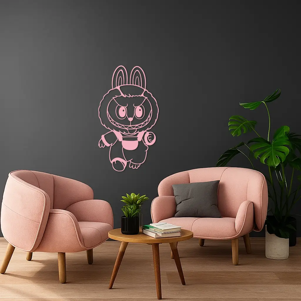 Labubu Bunny Costume Silhouette Modern Home Décor - Pink Metal Wall Art - KAFGP167 by Enova Art