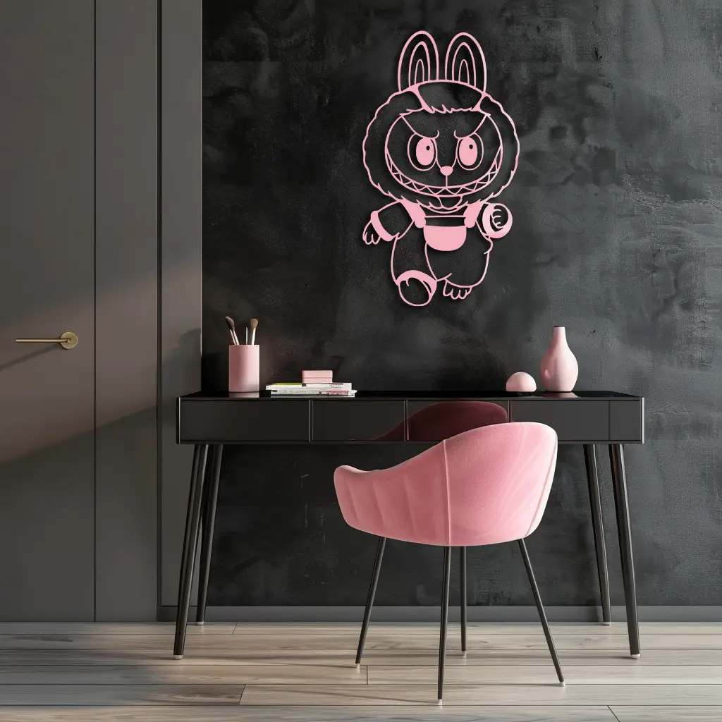 Labubu Bunny Costume Silhouette Modern Home Décor - Pink Metal Wall Art - KAFGP167 by Enova Art