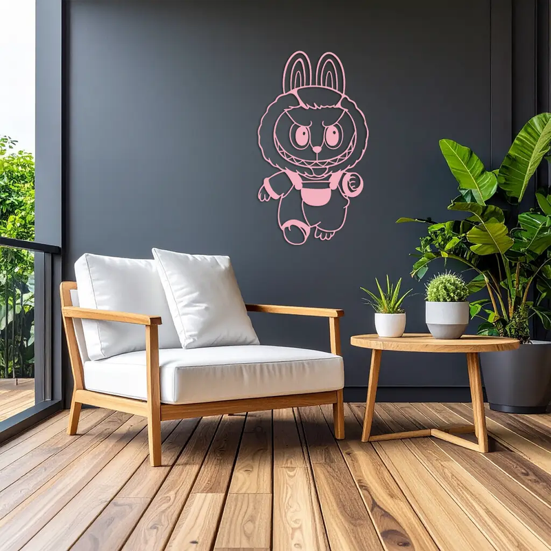 Labubu Bunny Costume Silhouette Modern Home Décor - Pink Metal Wall Art - KAFGP167 by Enova Art