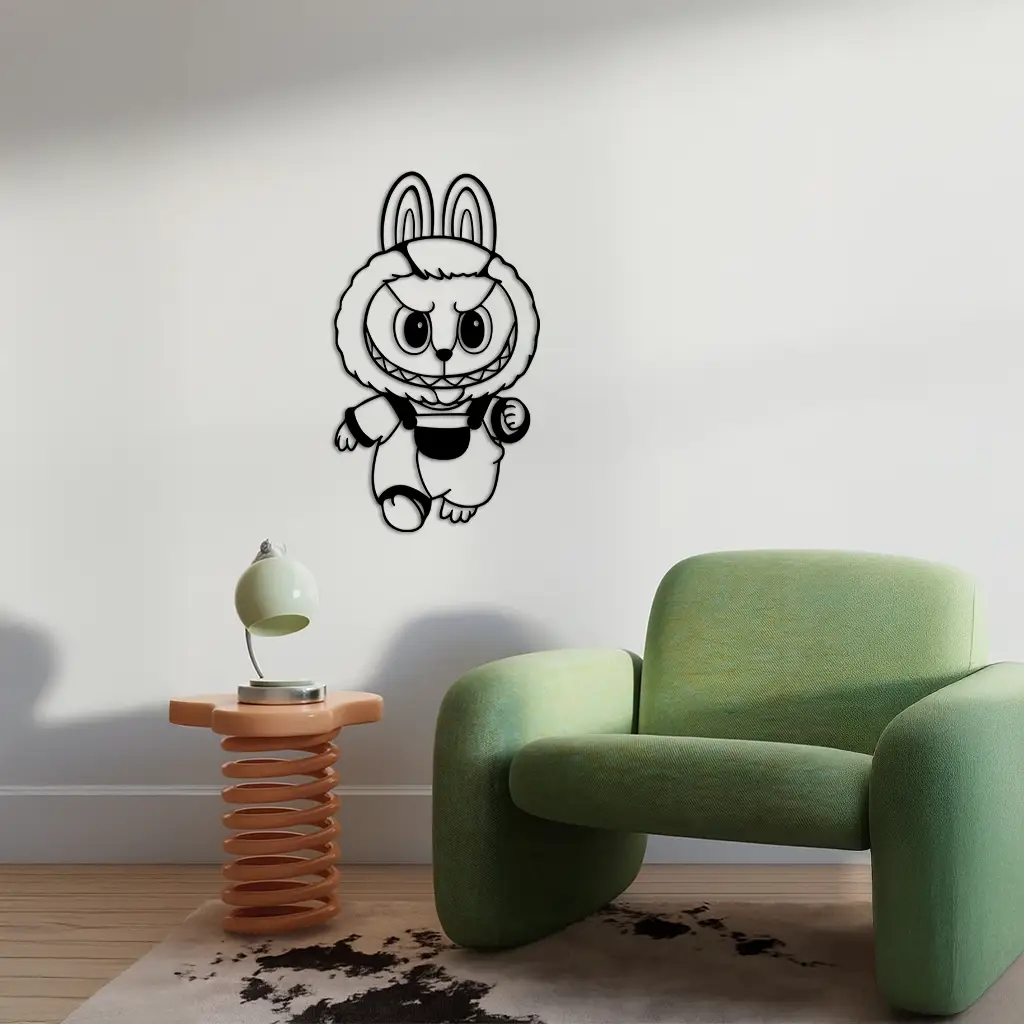Labubu Bunny Costume Silhouette Modern Home Décor - Pink Metal Wall Art - KAFGP167 by Enova Art