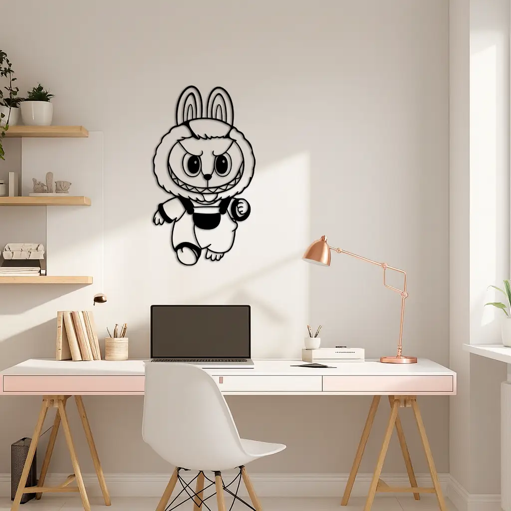 Labubu Bunny Costume Silhouette Modern Home Décor - Pink Metal Wall Art - KAFGP167 by Enova Art