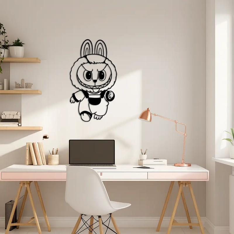 Labubu Bunny Costume Silhouette Modern Home Décor - Pink Metal Wall Art - KAFGP167 by Enova Art