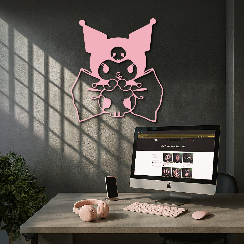 Kuromi Character Silhouette – Pink Metal Wall Art - KAFGP168 by Enova Art