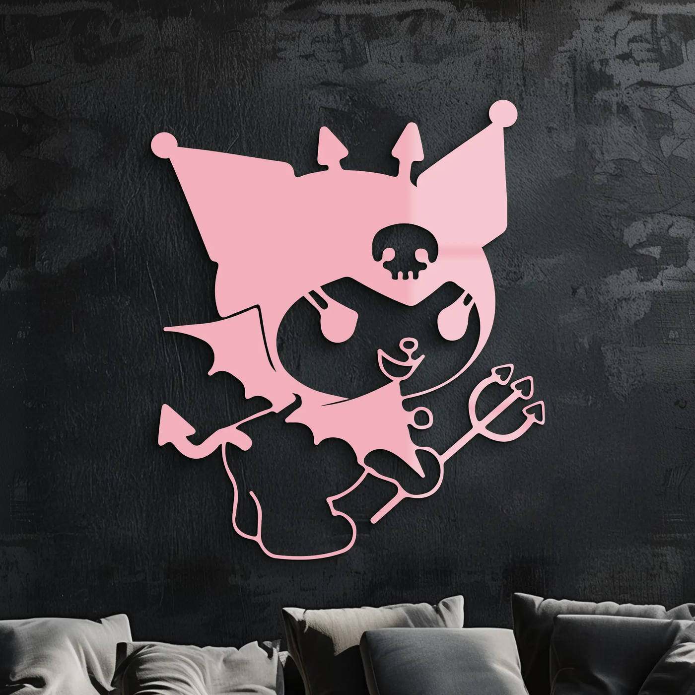 Kuromi Devil Girl Silhouette – Pink Metal Wall Art Home Decoration - KAFGP169 by Enova Art