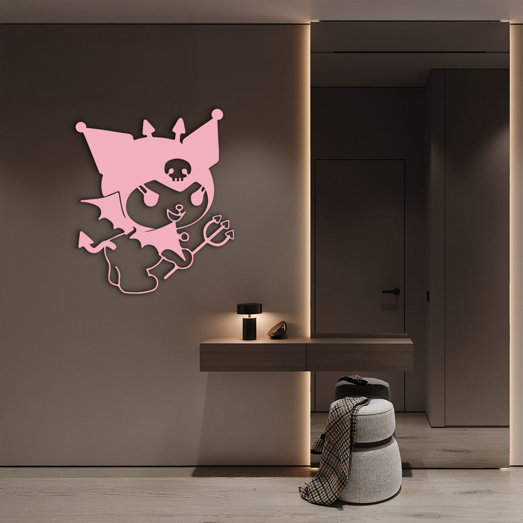 Kuromi Devil Girl Silhouette – Pink Metal Wall Art Home Decoration - KAFGP169 by Enova Art