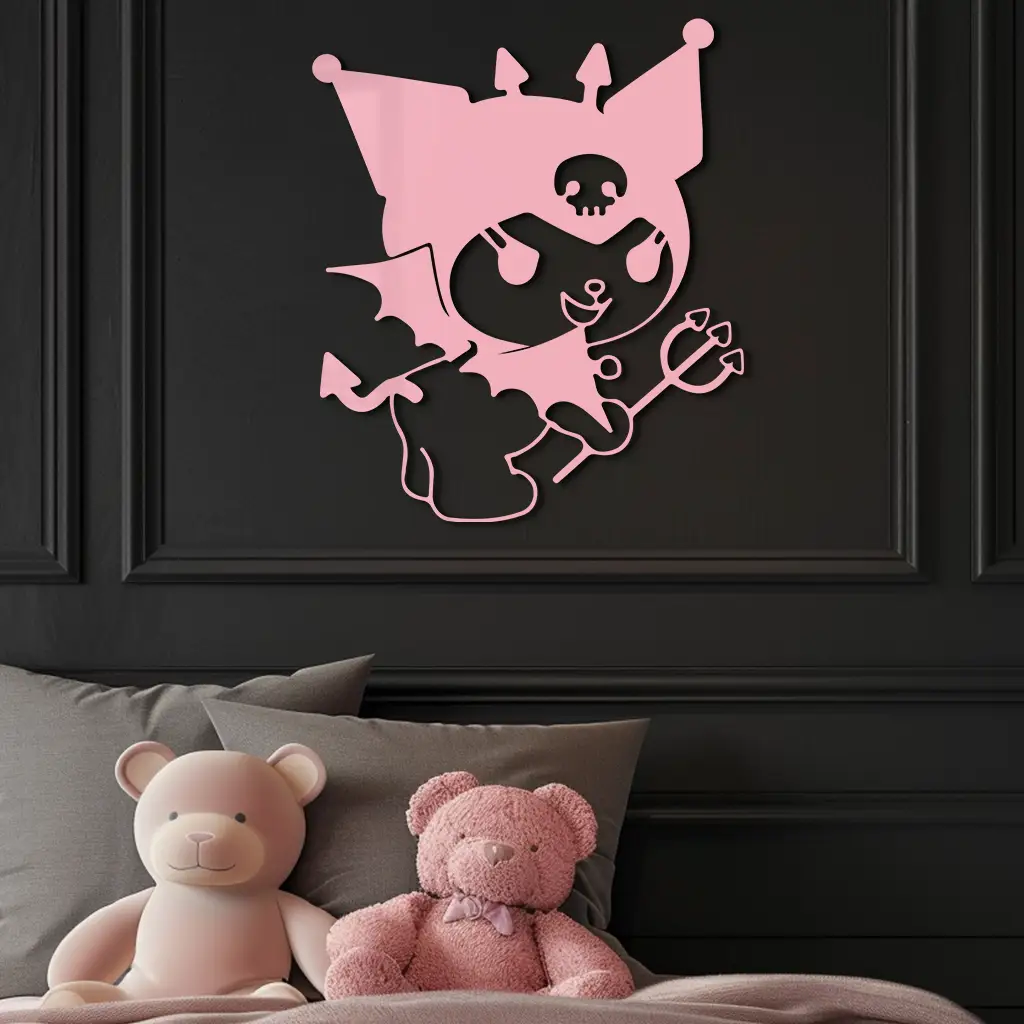 Kuromi Devil Girl Silhouette – Pink Metal Wall Art Home Decoration - KAFGP169 by Enova Art