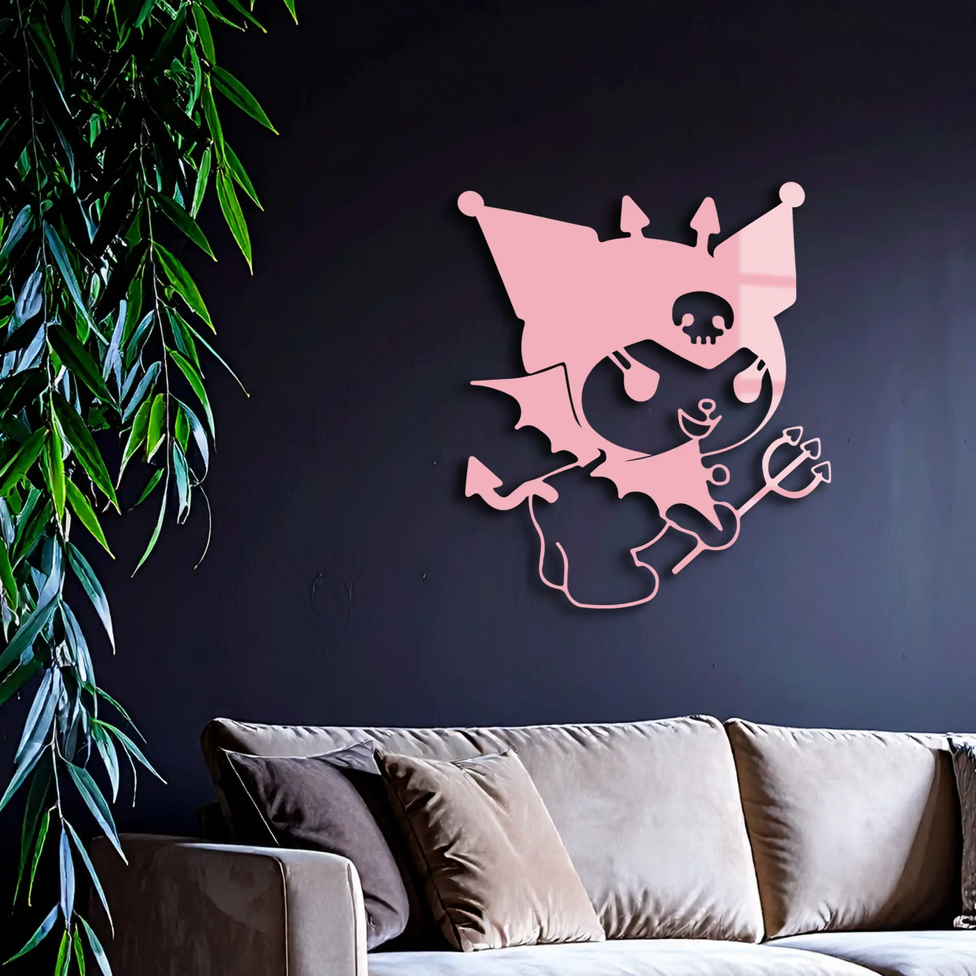 Kuromi Devil Girl Silhouette – Pink Metal Wall Art Home Decoration - KAFGP169 by Enova Art