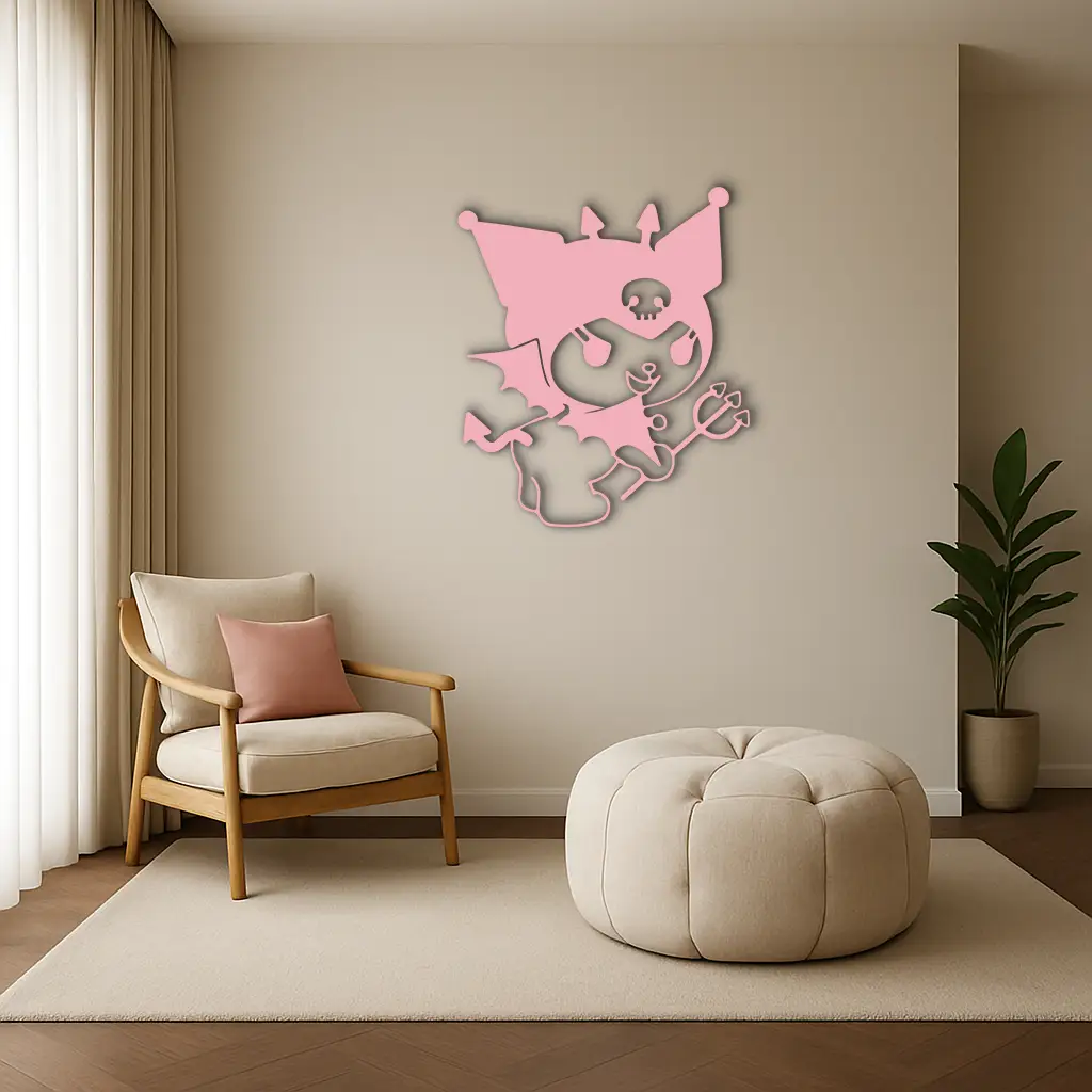 Kuromi Devil Girl Silhouette – Pink Metal Wall Art Home Decoration - KAFGP169 by Enova Art