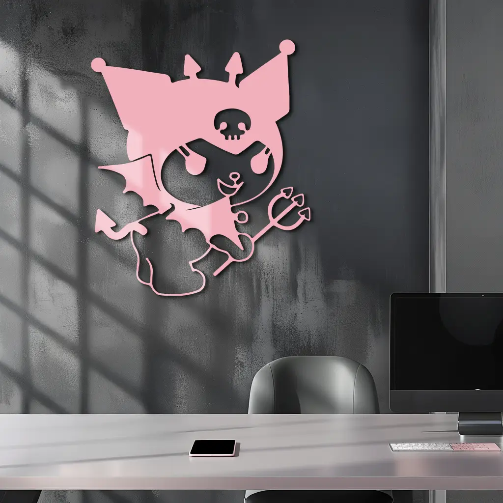 Kuromi Devil Girl Silhouette – Pink Metal Wall Art Home Decoration - KAFGP169 by Enova Art
