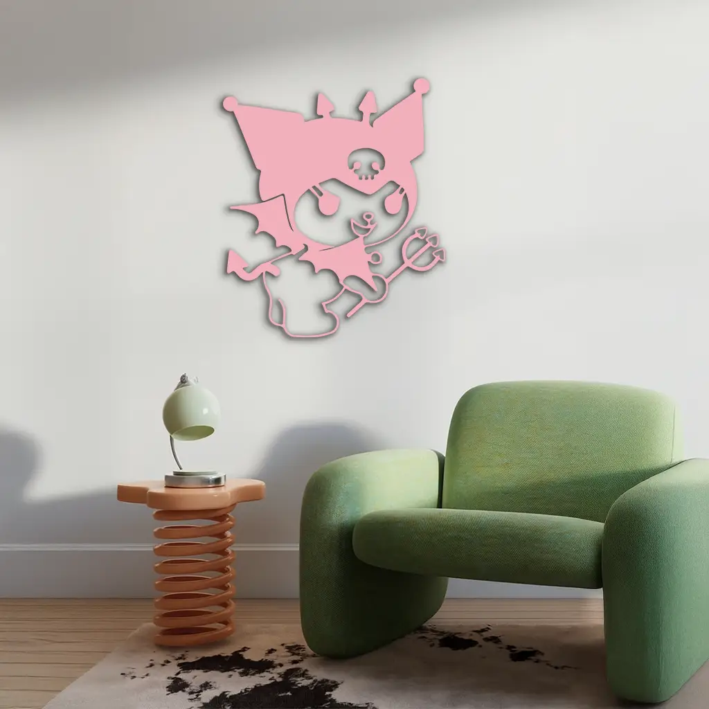 Kuromi Devil Girl Silhouette – Pink Metal Wall Art Home Decoration - KAFGP169 by Enova Art