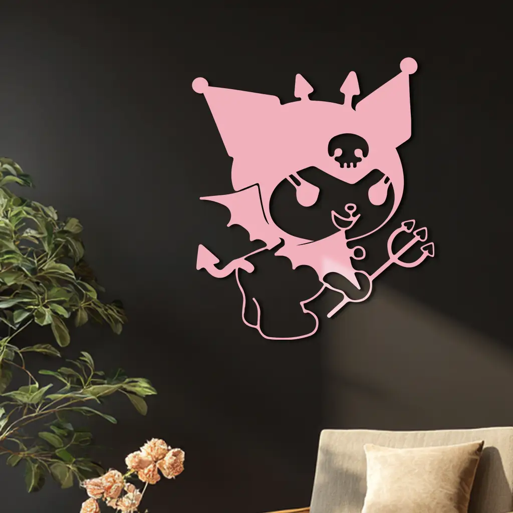 Kuromi Devil Girl Silhouette – Pink Metal Wall Art Home Decoration - KAFGP169 by Enova Art