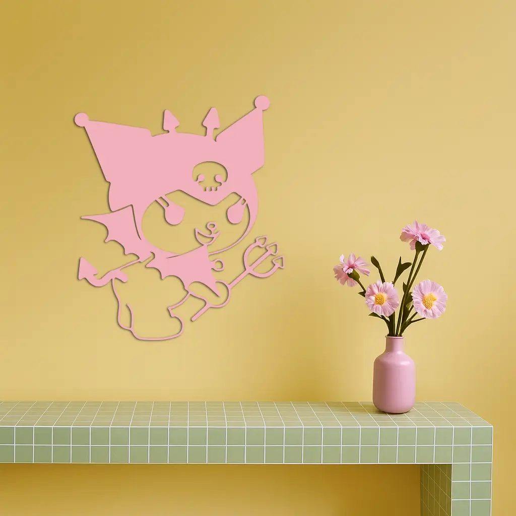 Kuromi Devil Girl Silhouette – Pink Metal Wall Art Home Decoration - KAFGP169 by Enova Art