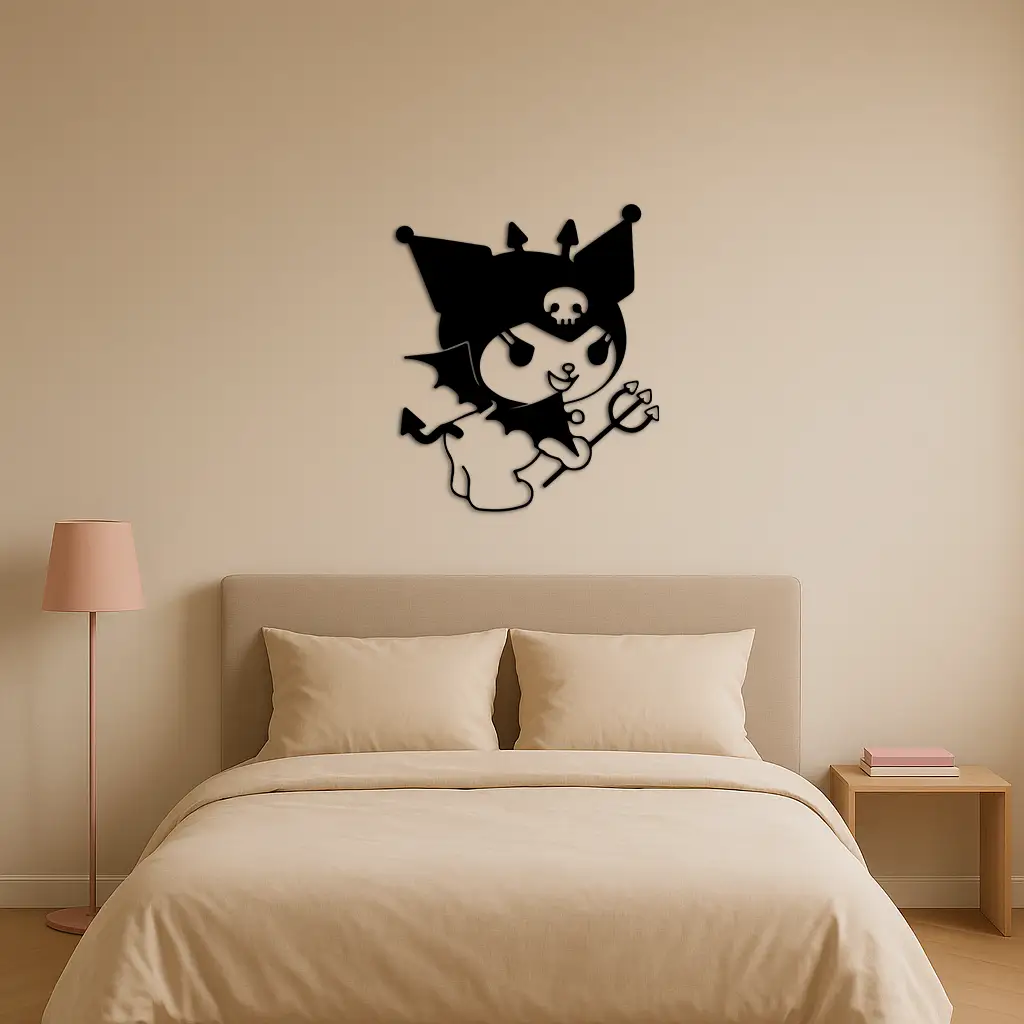Kuromi Devil Girl Silhouette – Pink Metal Wall Art Home Decoration - KAFGP169 by Enova Art