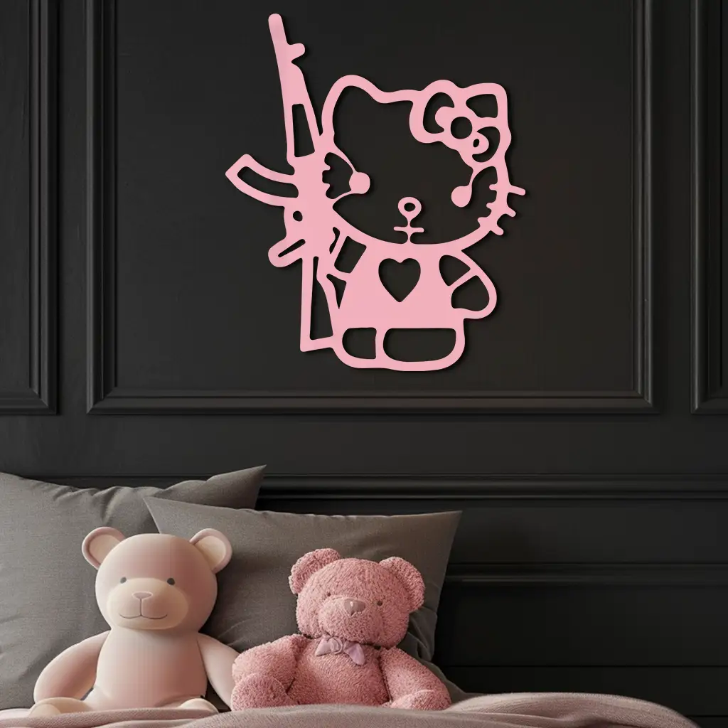 Hello Kitty Silhouette Modern Wall Art – Pink Metal Home Décor - KAFGP170 by Enova Art