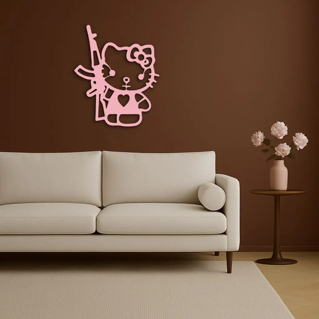 Hello Kitty Silhouette Modern Wall Art – Pink Metal Home Décor - KAFGP170 by Enova Art