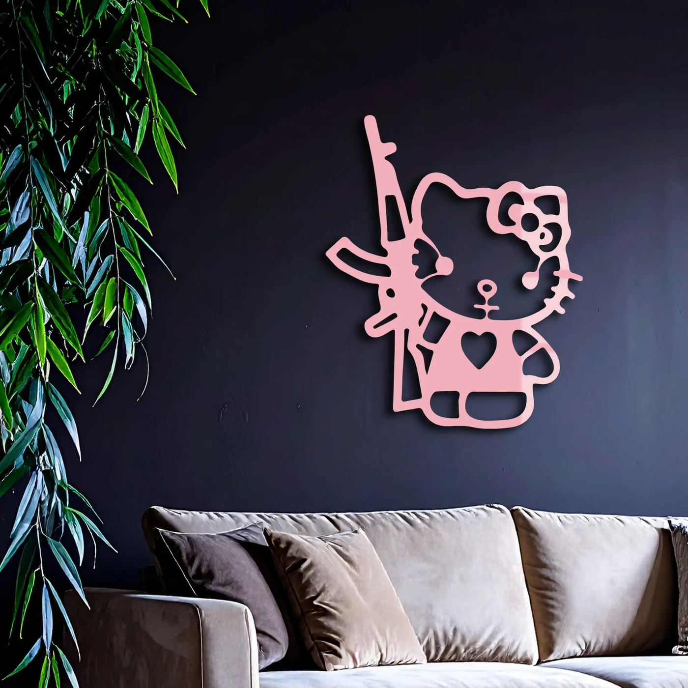 Hello Kitty Silhouette Modern Wall Art – Pink Metal Home Décor - KAFGP170 by Enova Art