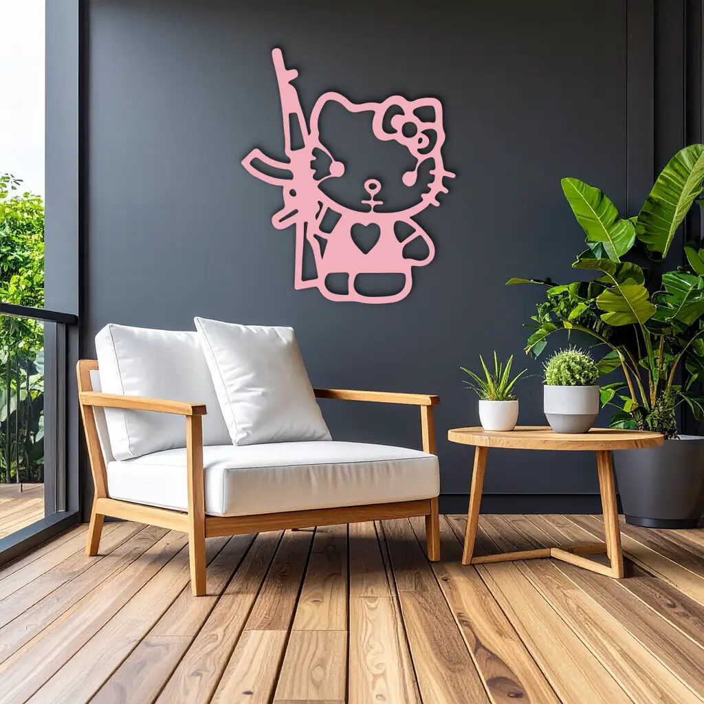 Hello Kitty Silhouette Modern Wall Art – Pink Metal Home Décor - KAFGP170 by Enova Art