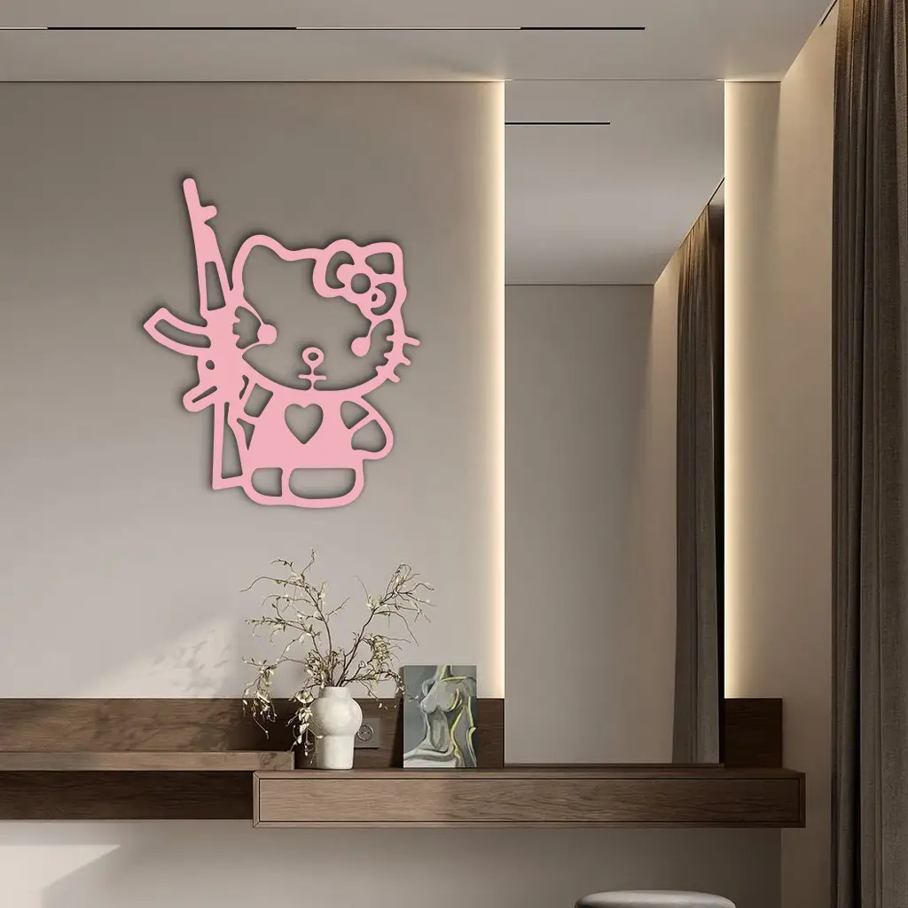 Hello Kitty Silhouette Modern Wall Art – Pink Metal Home Décor - KAFGP170 by Enova Art