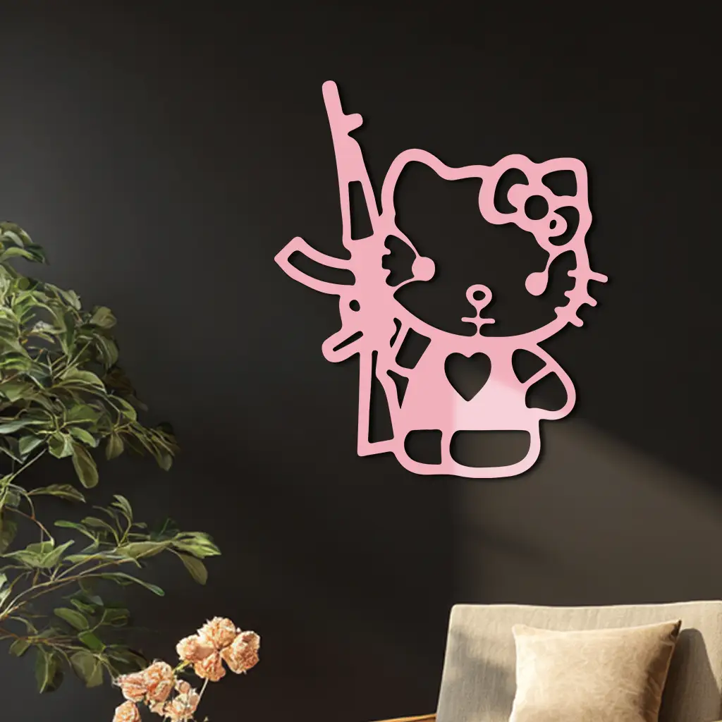 Hello Kitty Silhouette Modern Wall Art – Pink Metal Home Décor - KAFGP170 by Enova Art