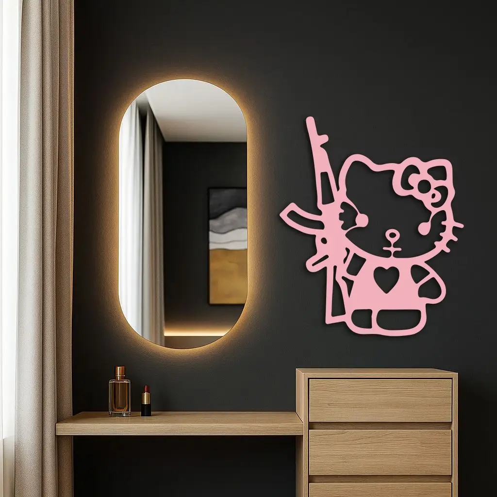 Hello Kitty Silhouette Modern Wall Art – Pink Metal Home Décor - KAFGP170 by Enova Art