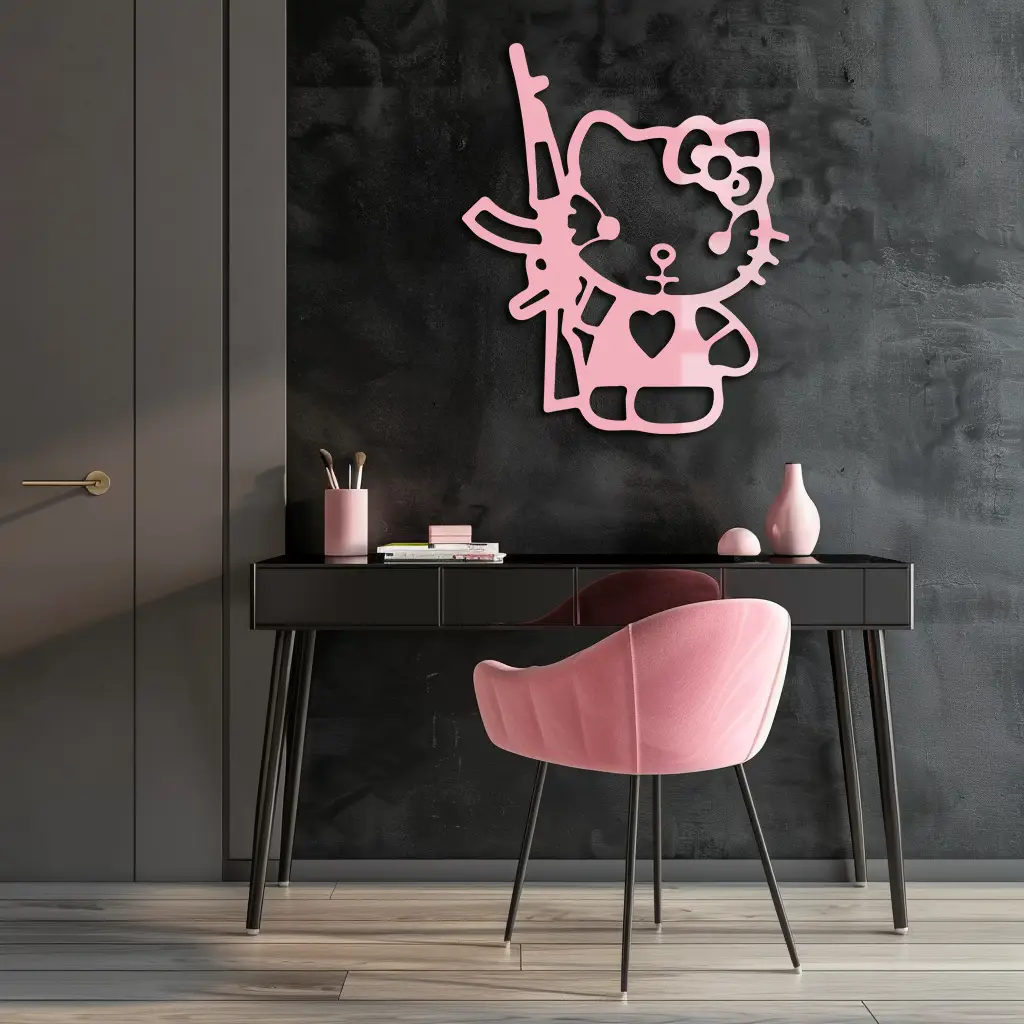 Hello Kitty Silhouette Modern Wall Art – Pink Metal Home Décor - KAFGP170 by Enova Art