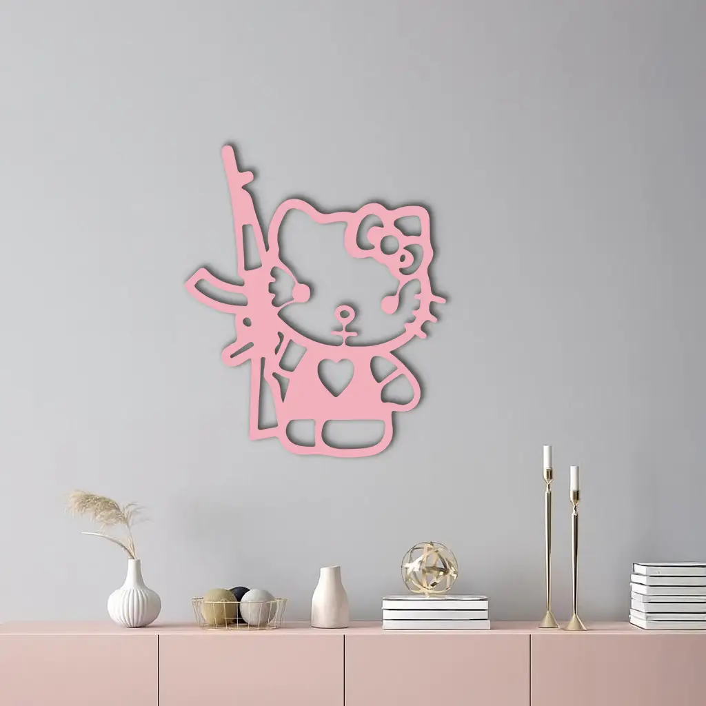 Hello Kitty Silhouette Modern Wall Art – Pink Metal Home Décor - KAFGP170 by Enova Art