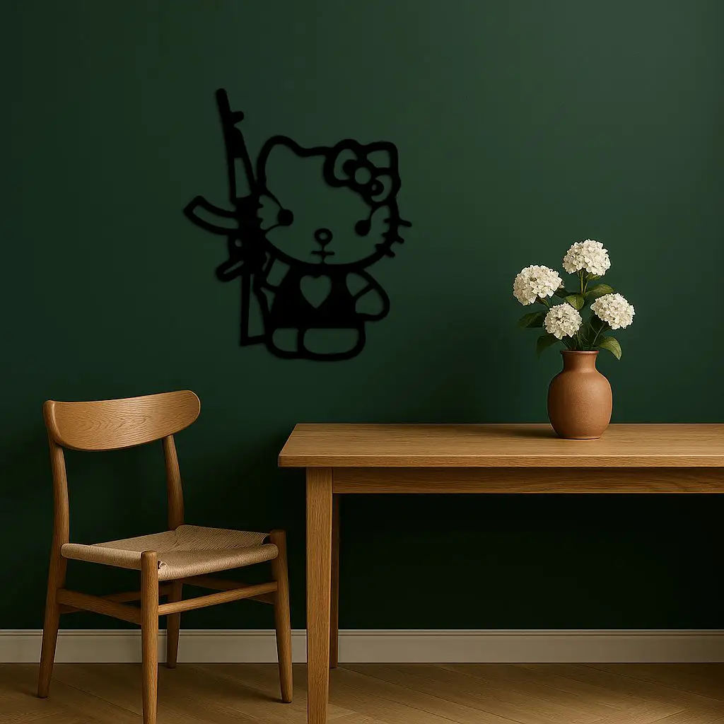 Hello Kitty Silhouette Modern Wall Art – Pink Metal Home Décor - KAFGP170 by Enova Art
