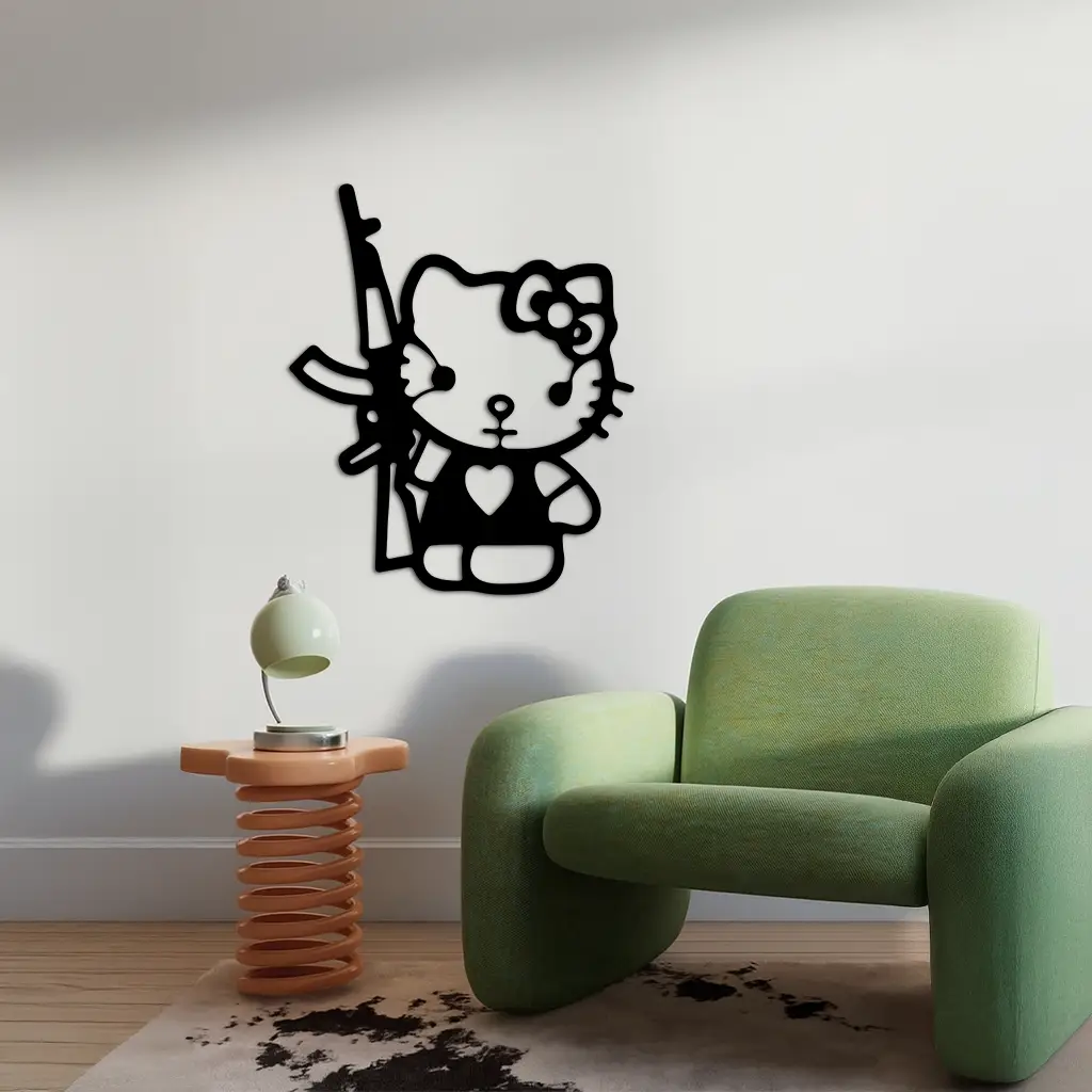 Hello Kitty Silhouette Modern Wall Art – Pink Metal Home Décor - KAFGP170 by Enova Art
