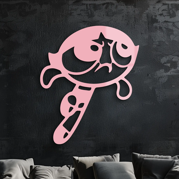 Powerpuff Girl Silhouette Modern Wall Art – Pink Metal Home Décor - KAFGP171