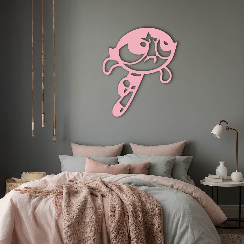 Powerpuff Girl Silhouette Modern Wall Art – Pink Metal Home Décor - KAFGP171 by Enova Art