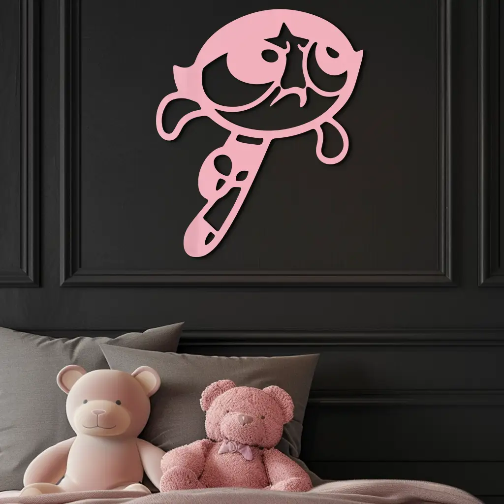 Powerpuff Girl Silhouette Modern Wall Art – Pink Metal Home Décor - KAFGP171 by Enova Art