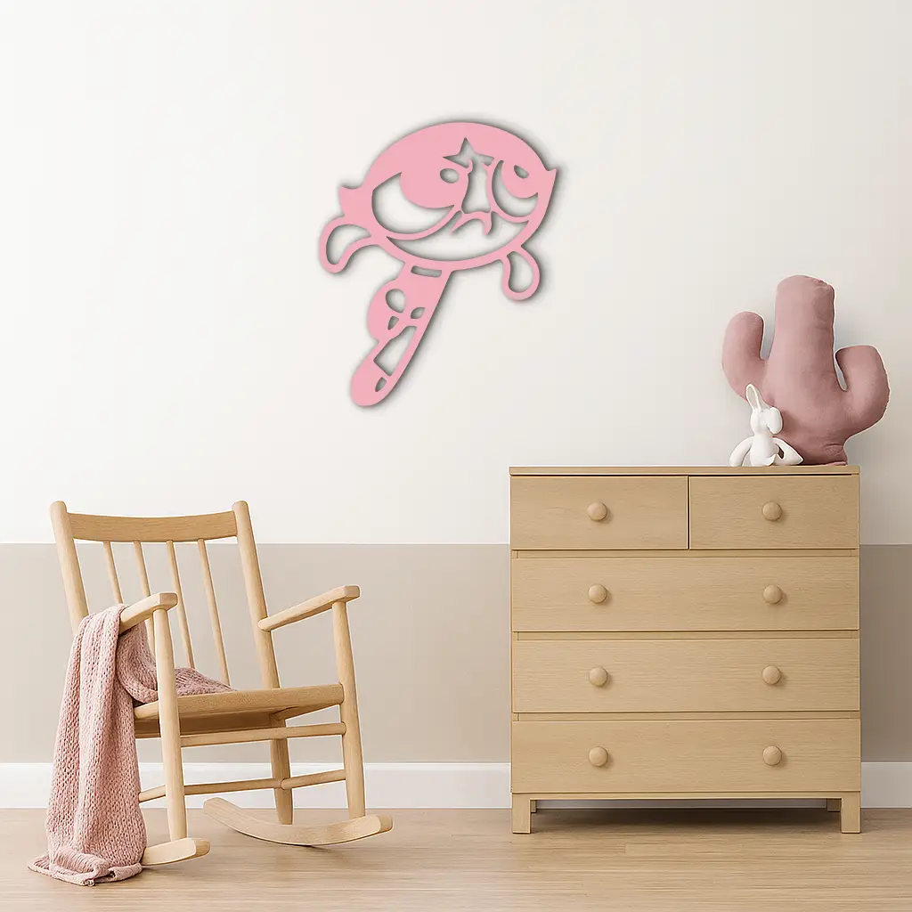 Powerpuff Girl Silhouette Modern Wall Art – Pink Metal Home Décor - KAFGP171 by Enova Art