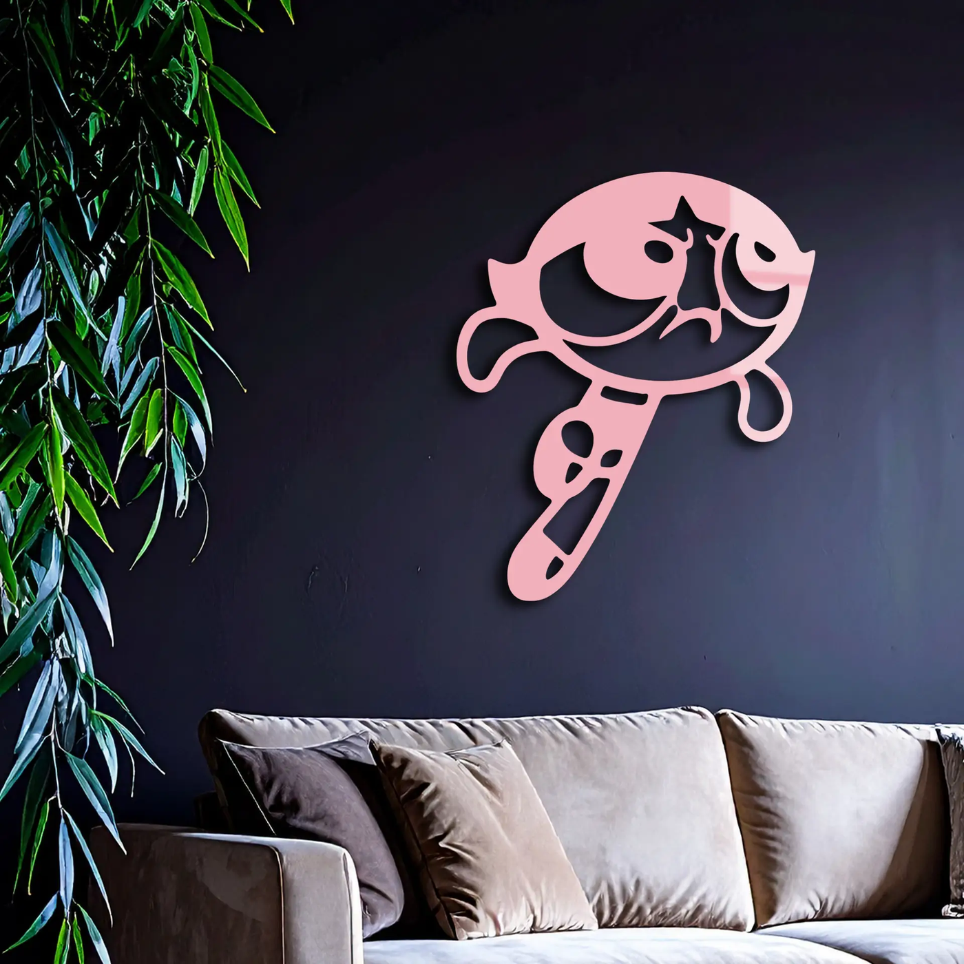 Powerpuff Girl Silhouette Modern Wall Art – Pink Metal Home Décor - KAFGP171 by Enova Art