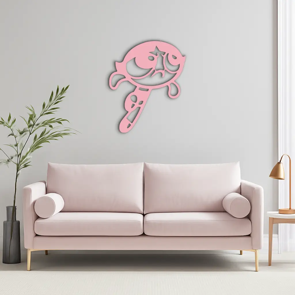 Powerpuff Girl Silhouette Modern Wall Art – Pink Metal Home Décor - KAFGP171 by Enova Art