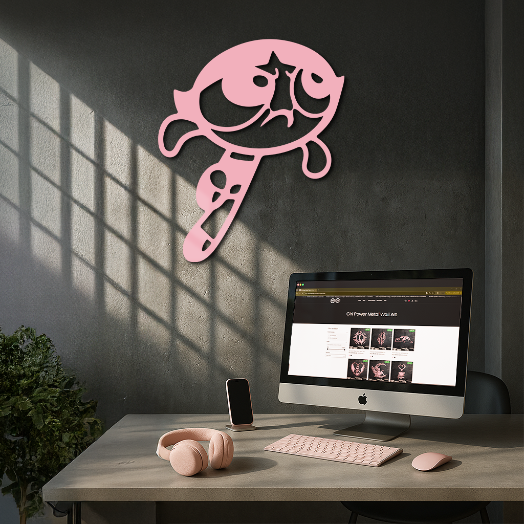Powerpuff Girl Silhouette Modern Wall Art – Pink Metal Home Décor - KAFGP171 by Enova Art
