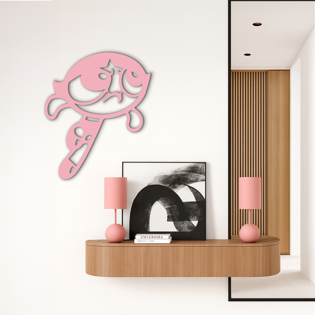 Powerpuff Girl Silhouette Modern Wall Art – Pink Metal Home Décor - KAFGP171 by Enova Art