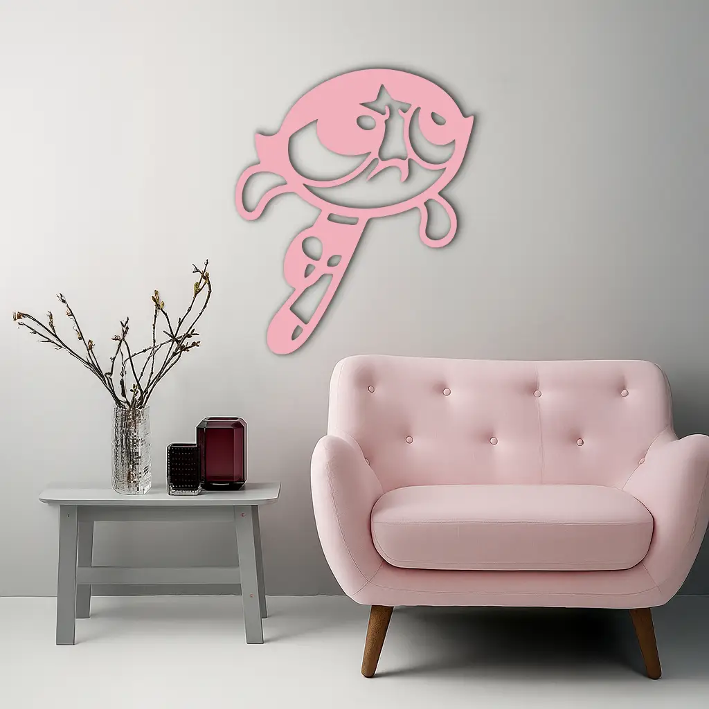 Powerpuff Girl Silhouette Modern Wall Art – Pink Metal Home Décor - KAFGP171 by Enova Art