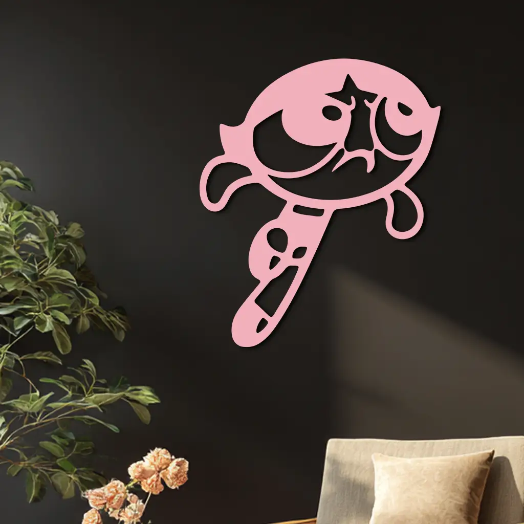 Powerpuff Girl Silhouette Modern Wall Art – Pink Metal Home Décor - KAFGP171 by Enova Art