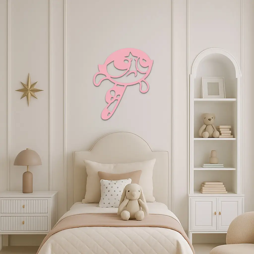 Powerpuff Girl Silhouette Modern Wall Art – Pink Metal Home Décor - KAFGP171 by Enova Art