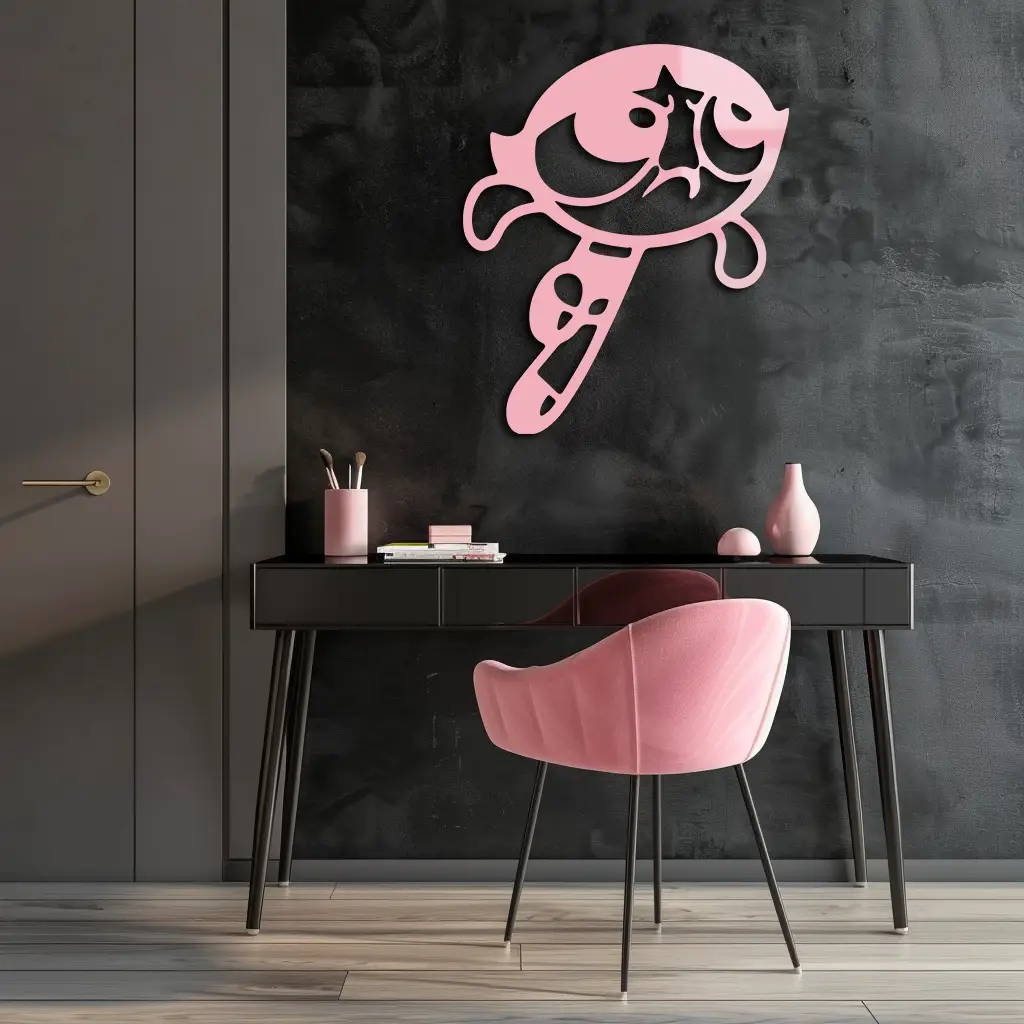 Powerpuff Girl Silhouette Modern Wall Art – Pink Metal Home Décor - KAFGP171 by Enova Art