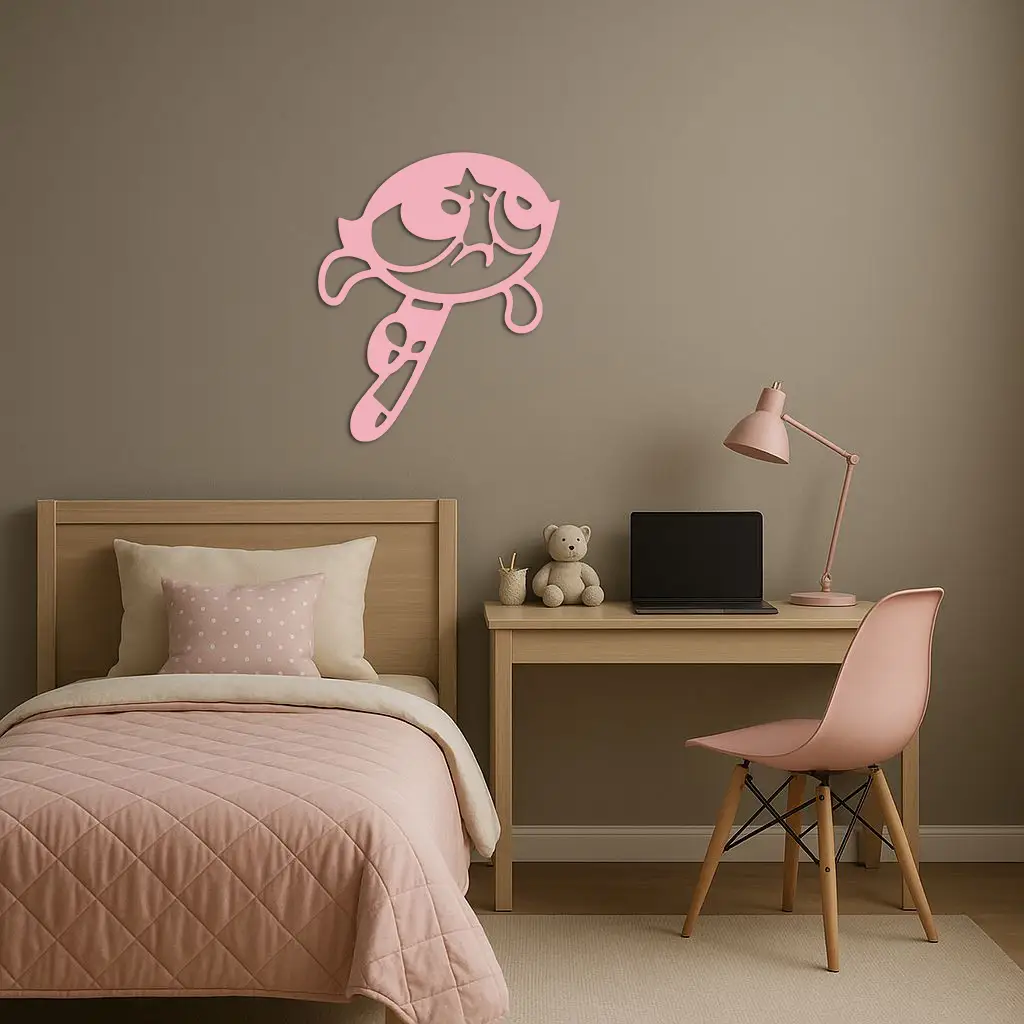 Powerpuff Girl Silhouette Modern Wall Art – Pink Metal Home Décor - KAFGP171 by Enova Art