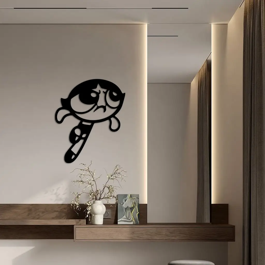 Powerpuff Girl Silhouette Modern Wall Art – Pink Metal Home Décor - KAFGP171 by Enova Art