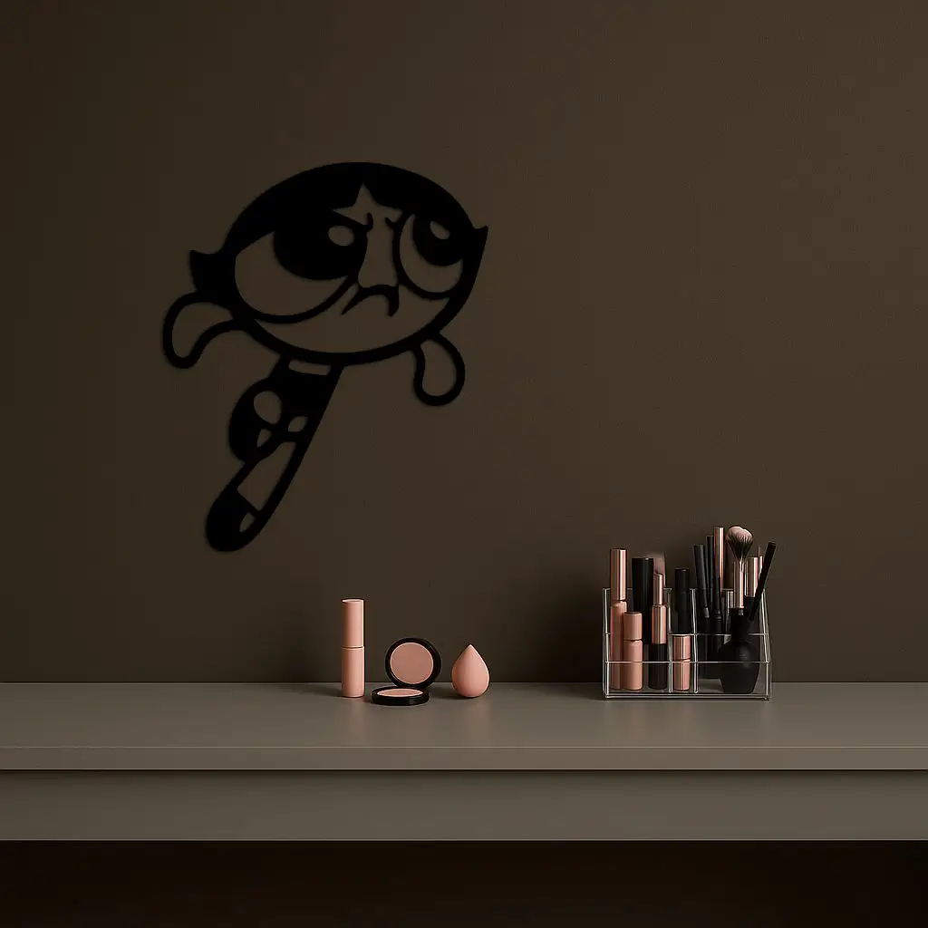 Powerpuff Girl Silhouette Modern Wall Art – Pink Metal Home Décor - KAFGP171 by Enova Art