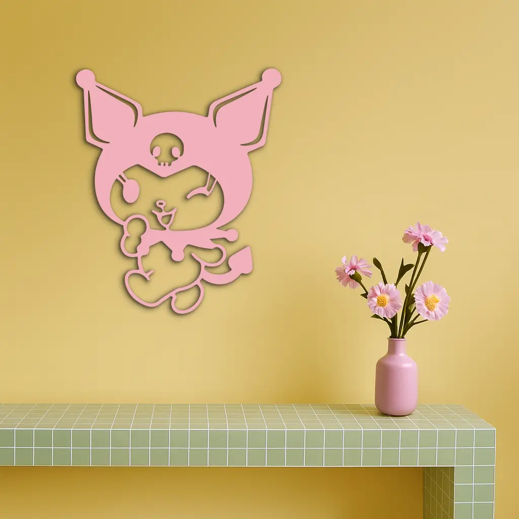 Cute Kuromi Winking Silhouette – Pink Metal Wall Art for Modern Décor - KAFGP172 by Enova Art