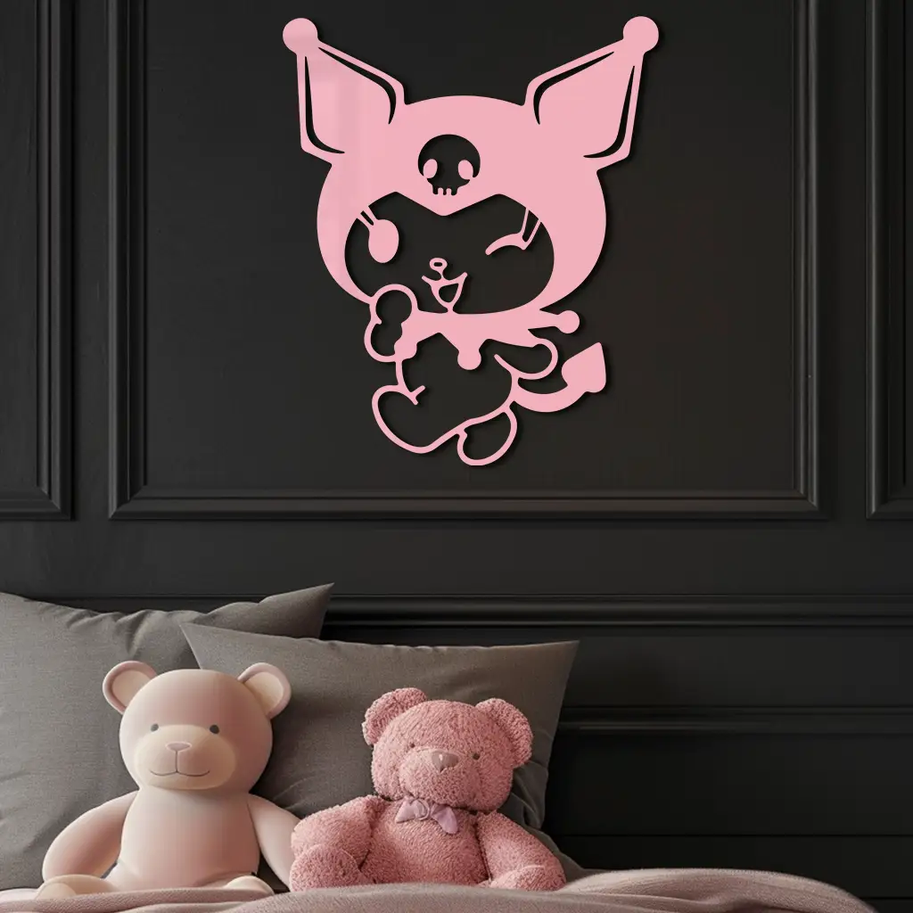 Cute Kuromi Winking Silhouette – Pink Metal Wall Art for Modern Décor - KAFGP172 by Enova Art