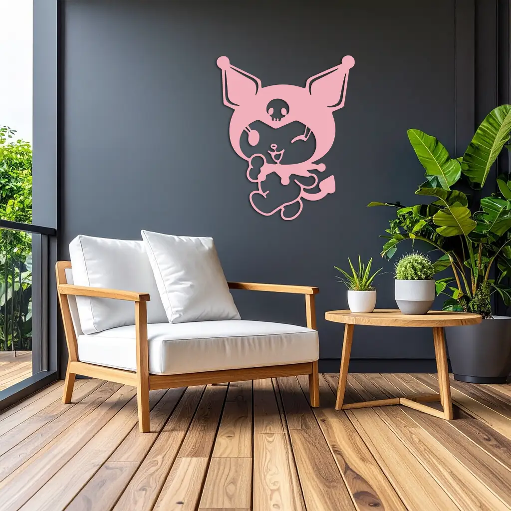 Cute Kuromi Winking Silhouette – Pink Metal Wall Art for Modern Décor - KAFGP172 by Enova Art