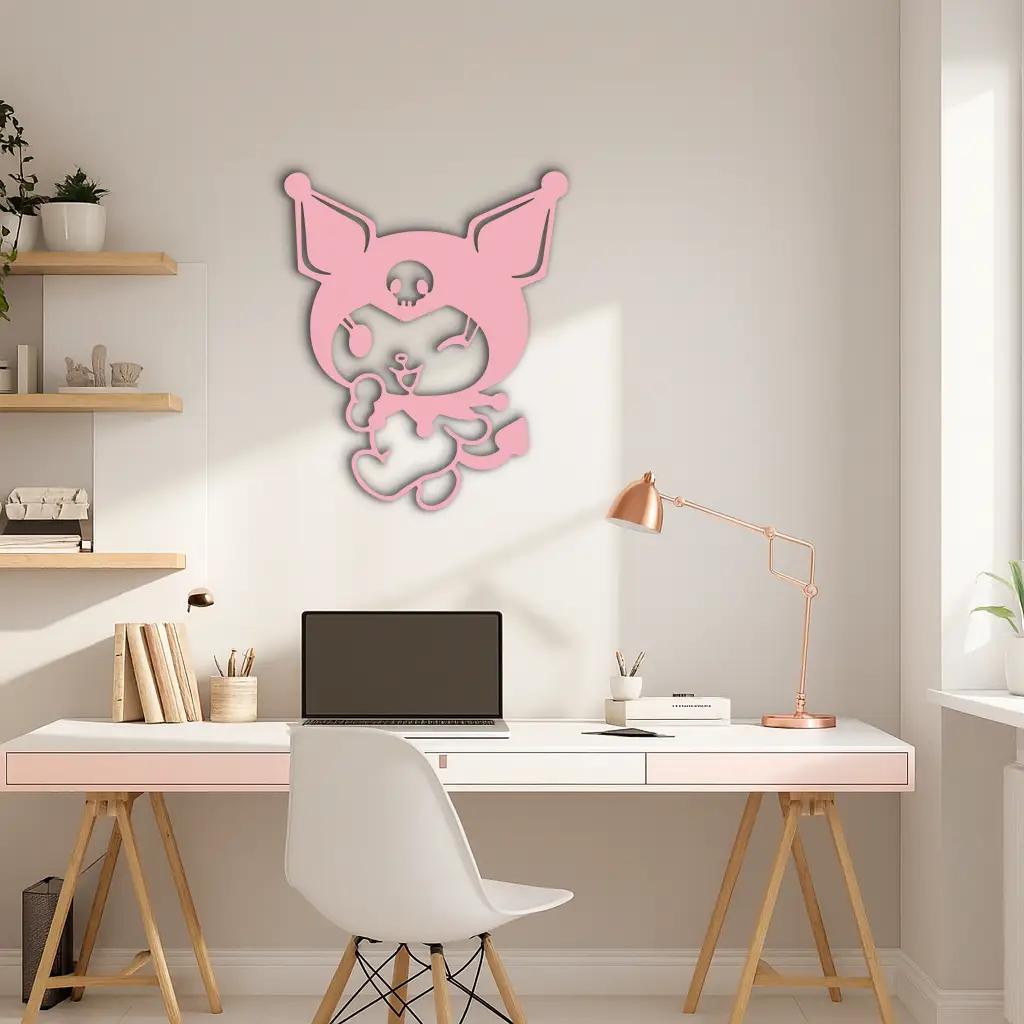 Cute Kuromi Winking Silhouette – Pink Metal Wall Art for Modern Décor - KAFGP172 by Enova Art