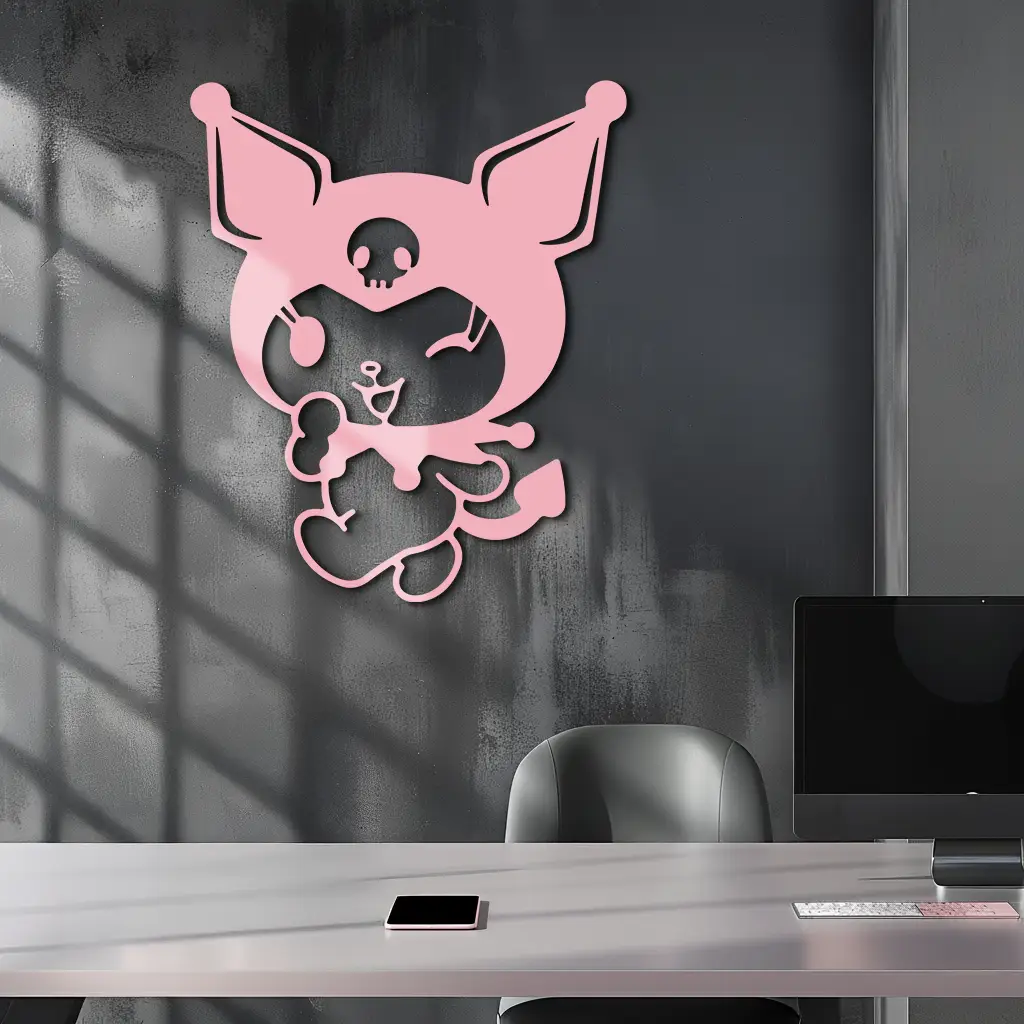 Cute Kuromi Winking Silhouette – Pink Metal Wall Art for Modern Décor - KAFGP172 by Enova Art